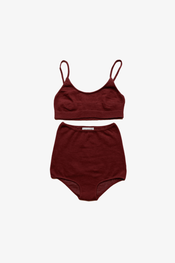 Knit alpaca silk bralette and high wasted undies set