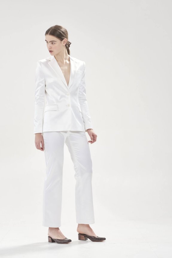 Hesperios Amelia Pants in white satin.