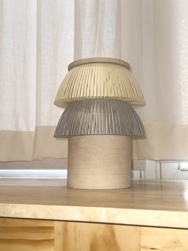 Hesperios modular paper lighting with pleated sculptural shade.