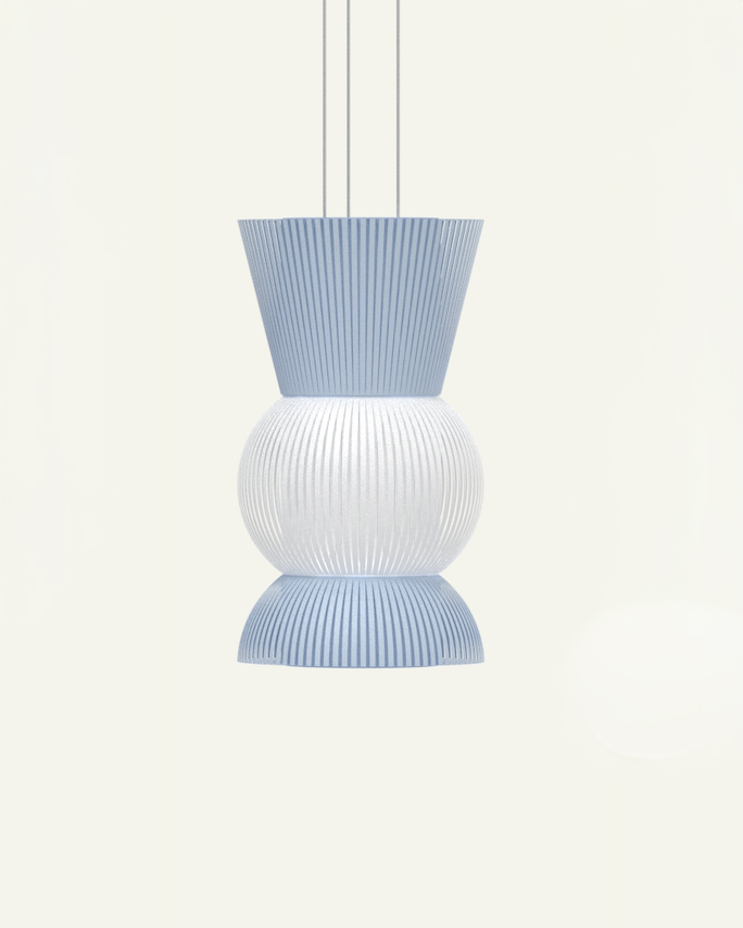 Hesperios modular paper lighting with pleated sculptural shade pendant.