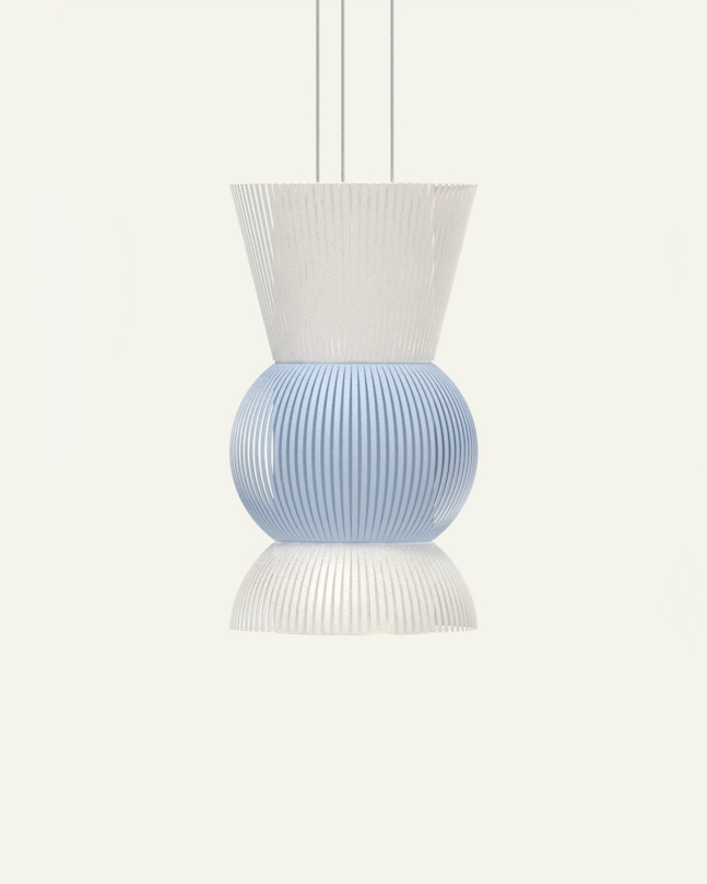 Hesperios modular paper lighting with pleated sculptural shade pendant.
