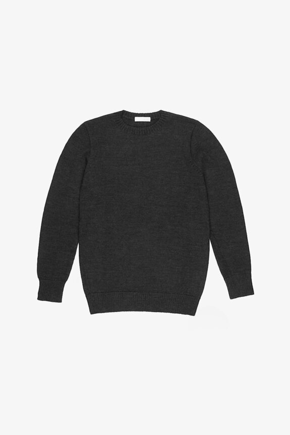 A plain black crewneck sweater on a white background.
