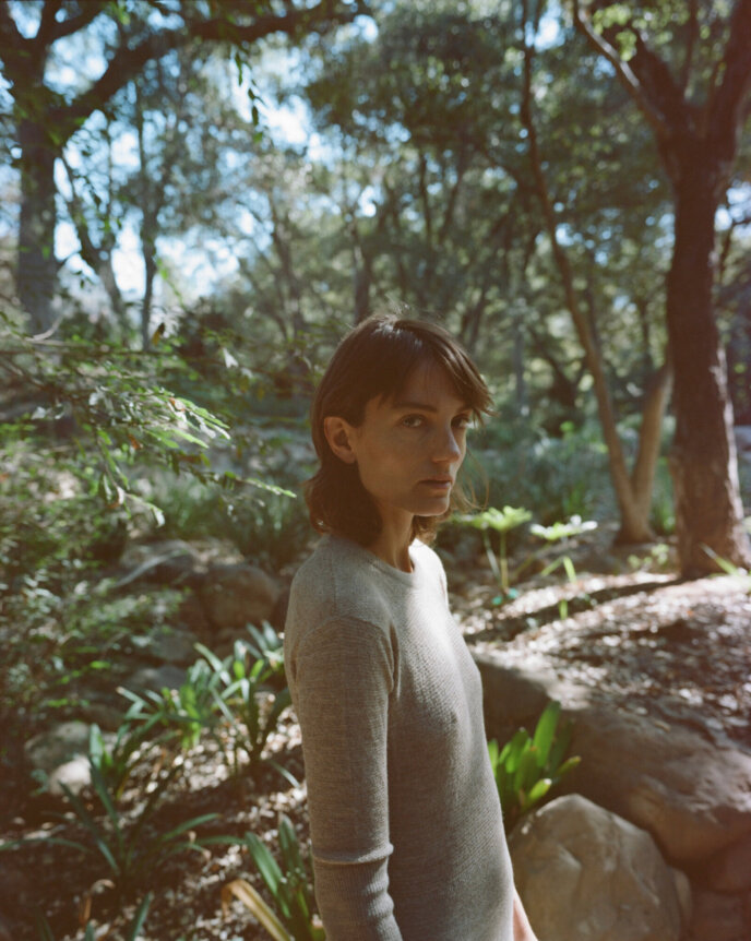 Miranda Kilbey of Say Lou Lou wearing the Atlas Dress of the Hesperios Knit Library