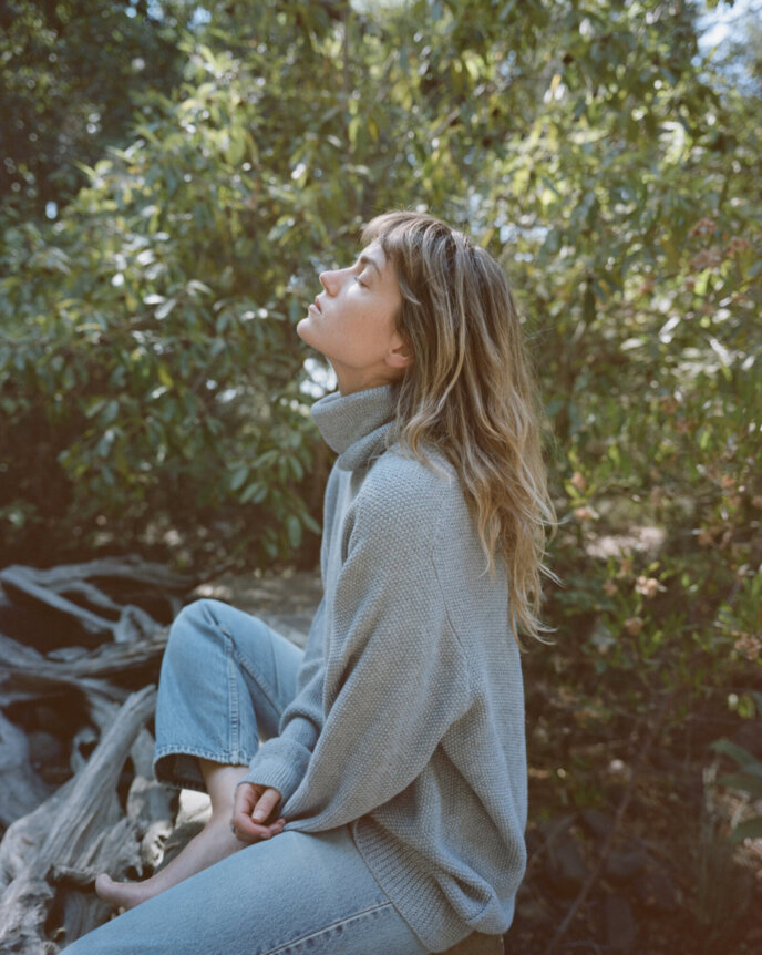 Elektra Kilbey of Say Lou Lou wearing Hesperios Knit Library, Lóa Sweater.