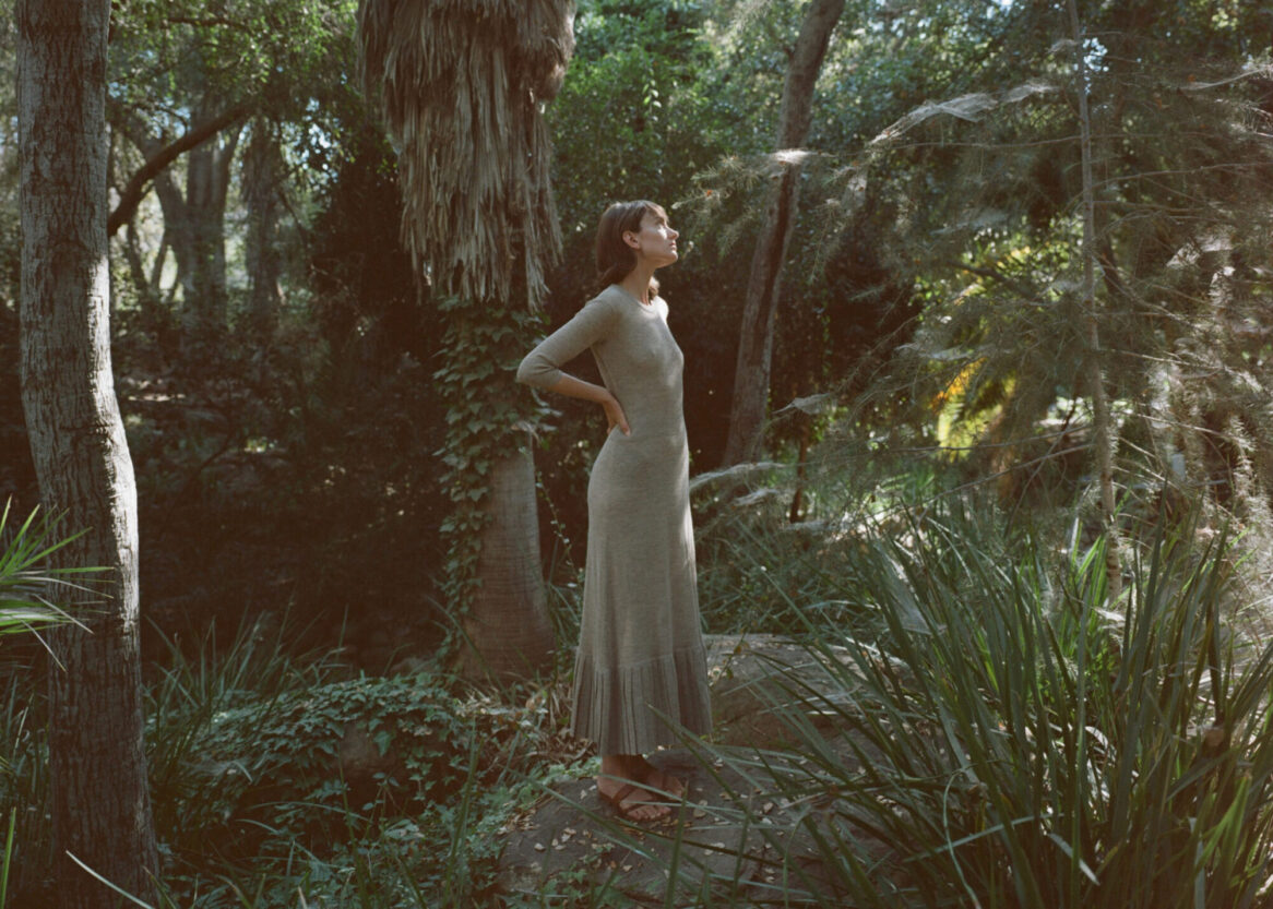 Miranda Kilbey of Say Lou Lou wearing Hesperios Knit Library.