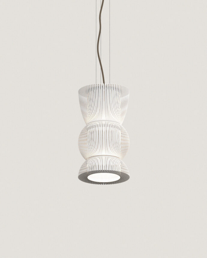 Hesperios modular paper lighting with pleated sculptural shade pendant.