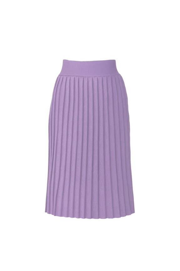 A purple pleated skirt isolated on a white background.