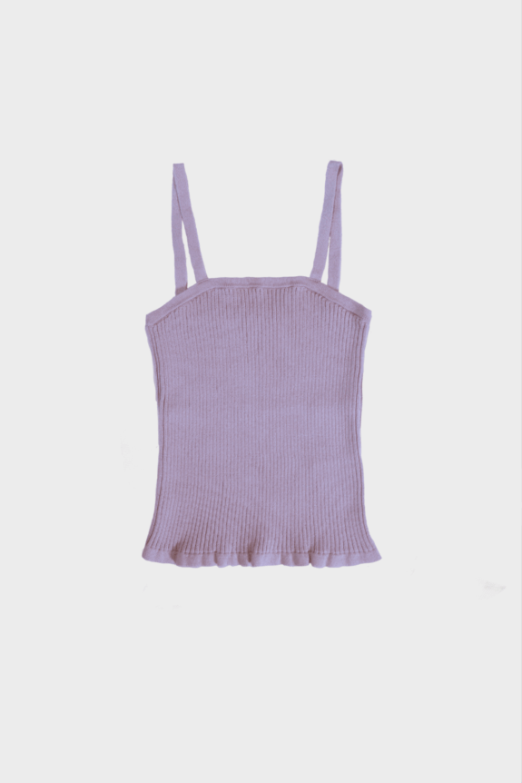 A light purple ribbed tank top with thin straps.