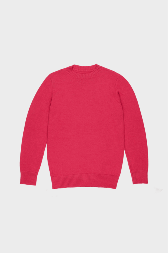 A bright pink knitted sweater with long sleeves.