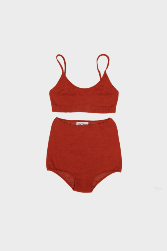 Knit alpaca silk bralette and high wasted undies set