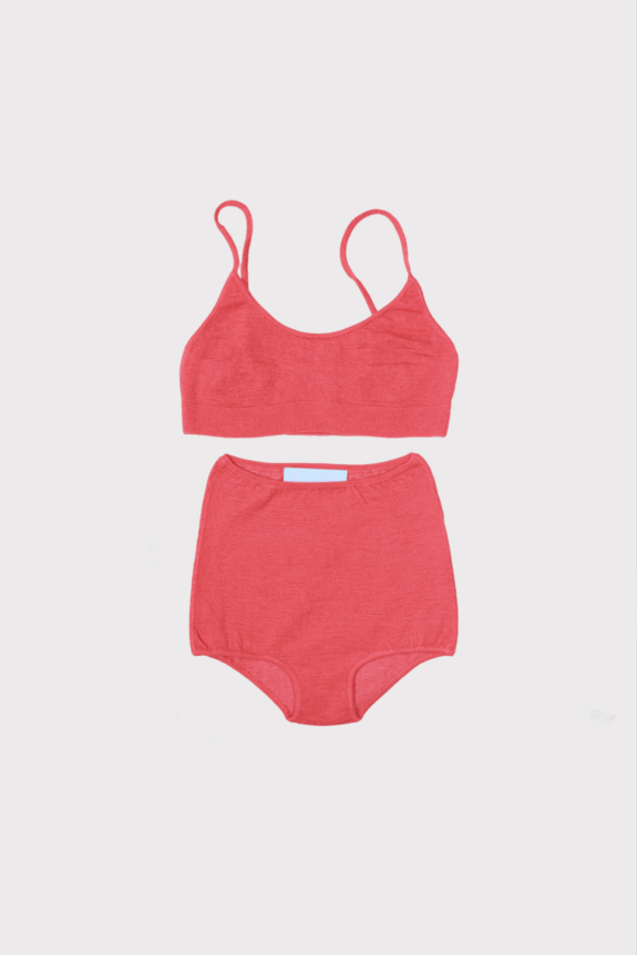 Knit alpaca silk bralette and high wasted undies set