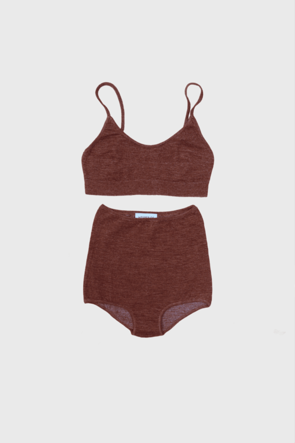 Knit alpaca silk bralette and high wasted undies set