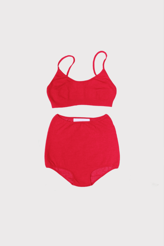 Knit alpaca silk bralette and high wasted undies set