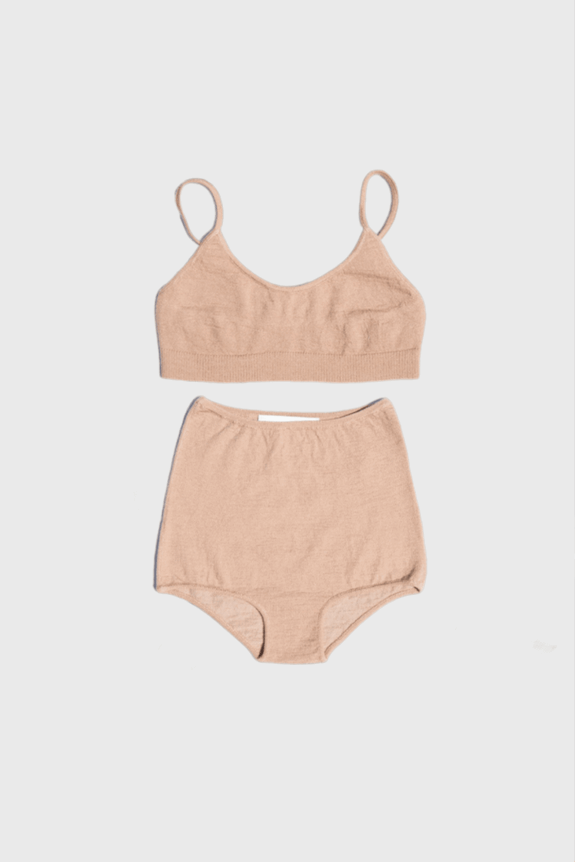 Knit alpaca silk bralette and high wasted undies set