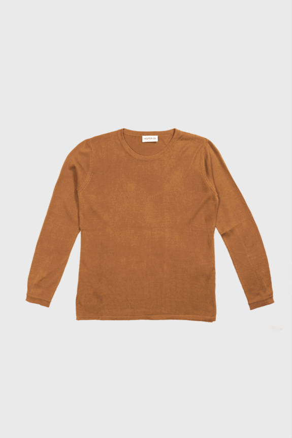 A brown long-sleeve sweater on a plain white background.